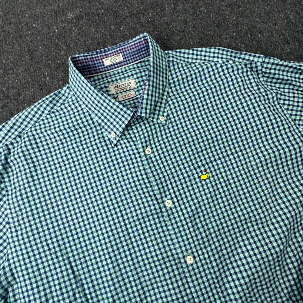Masters Peter Millar Button Down Men XXL Green Gingham Nanoluxe Exclusive Golf